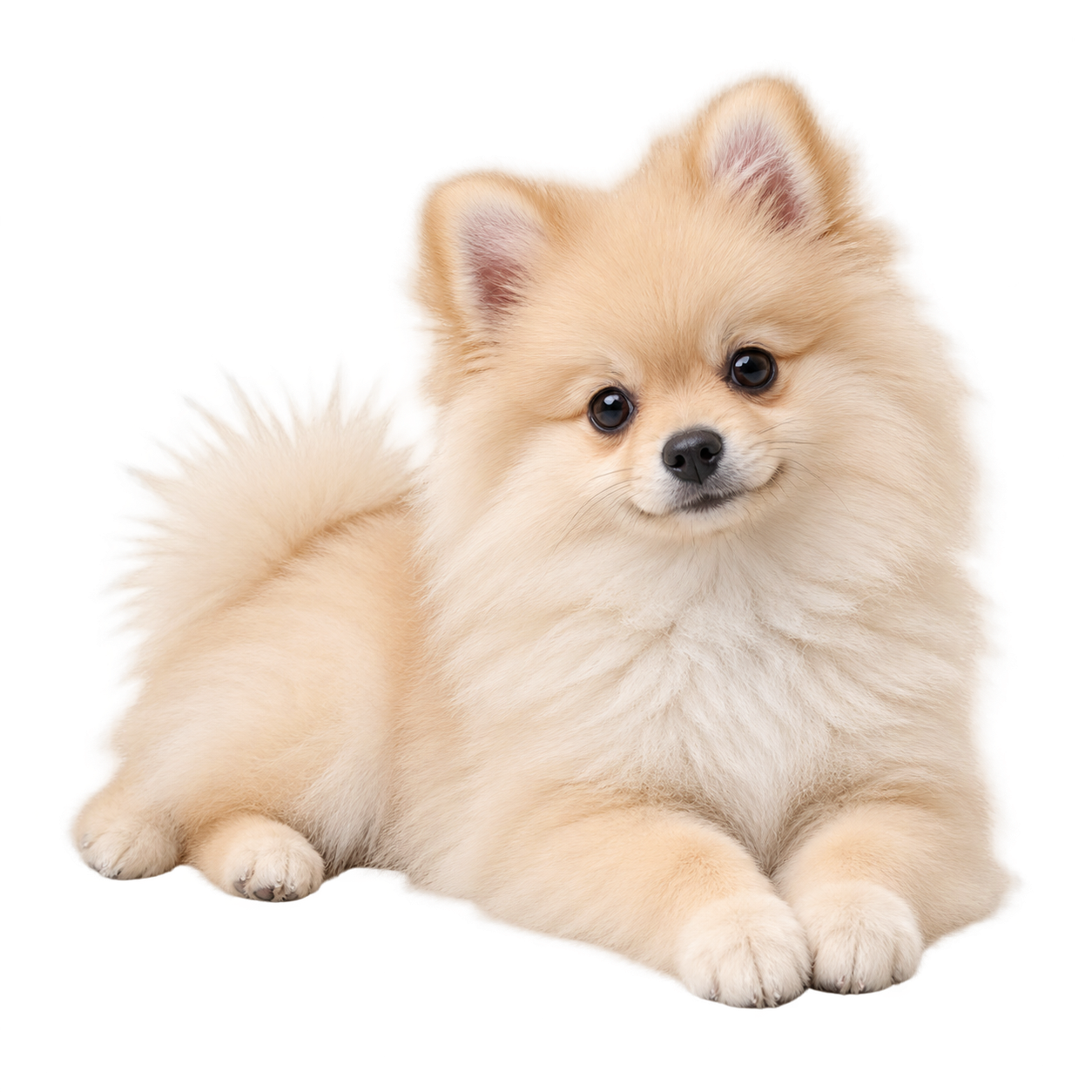 Cream Pomeranian puppy lying down on a transparent background